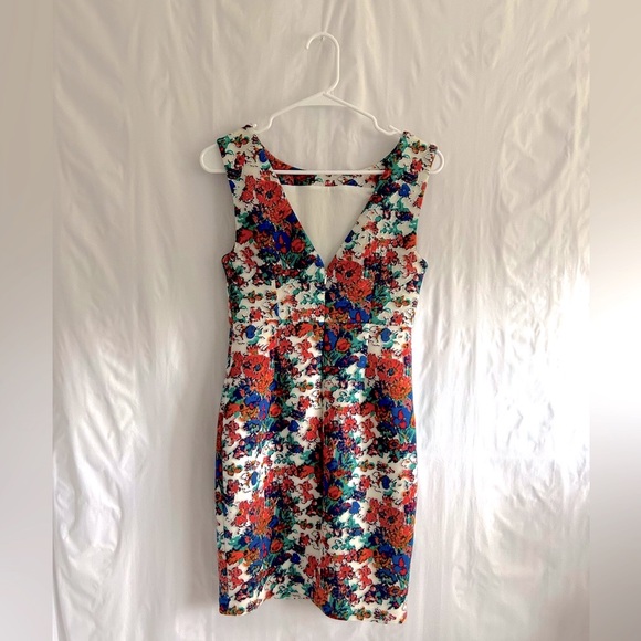 Plenty By Tracey Reese Adelyn Ginger Scuba Blue Orange Floral Dress Petite 4 - Picture 5 of 7